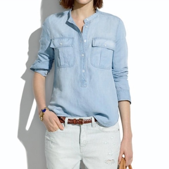 Madewell Tops - MADEWELL Chambray Mandarin Collar Pullover Shirt